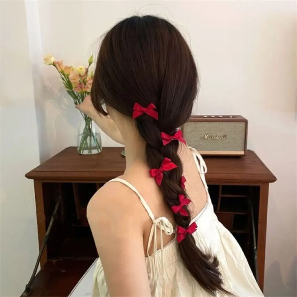 2Pcs Sweet Bowknot Hair Clips Ballet Ribbon Bow Hairpins Bang Clip Korean Girls Mini Grabs Clips Women Headwear Hair Accessories