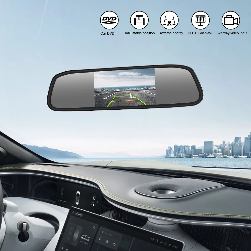 Car Rearview Mirror Display 4.3 Inch Rearview HD Video Auto Parking Monitor Universal TFT LCD Color Monitor