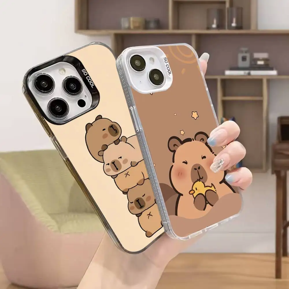 

Cartoon Cute Capybara Phone Case For iPhone 16,15,14,13,12,11,Mini,Pro,SE,MAX White Matte Shockproof Cover