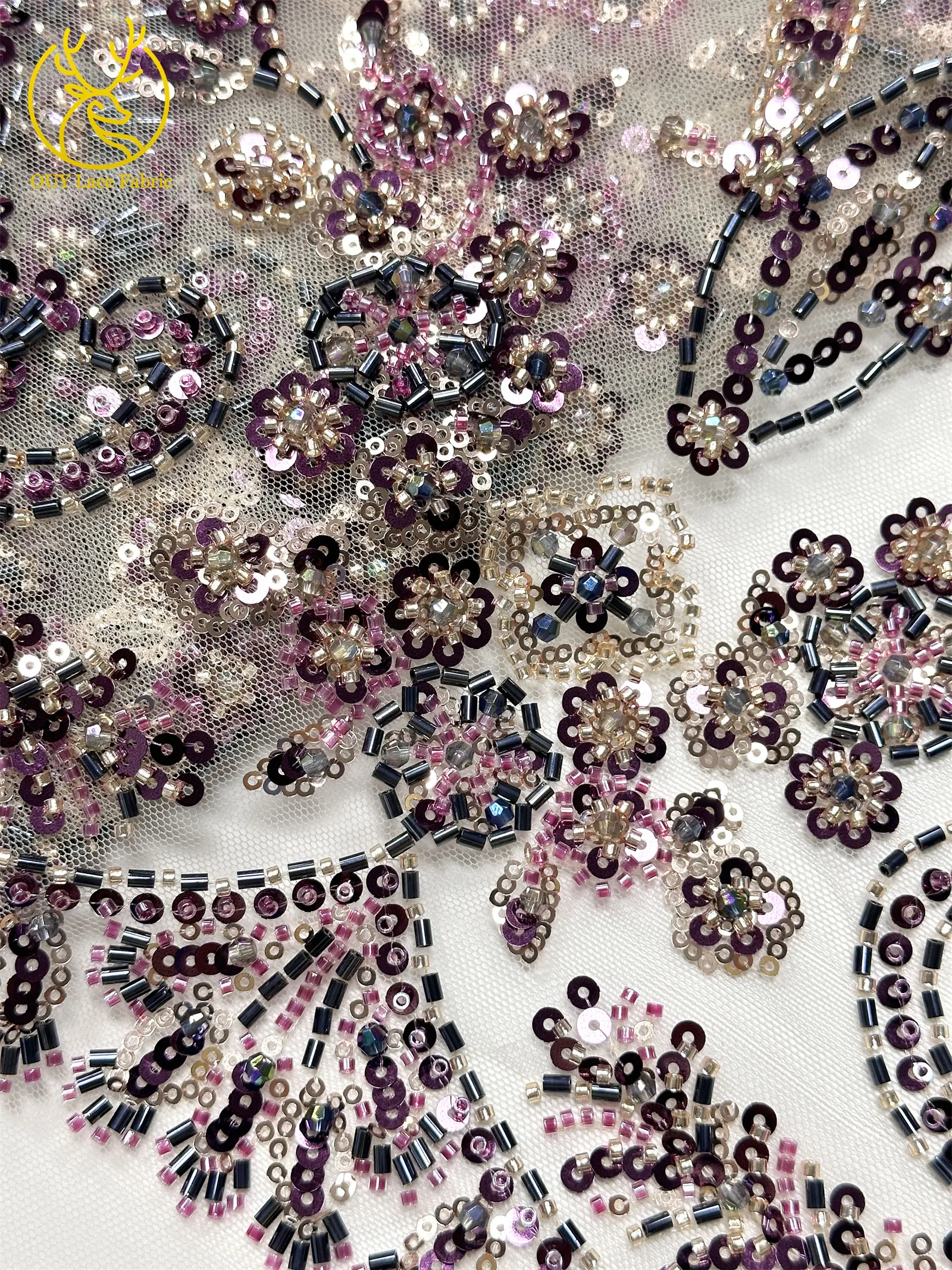 Pfirsichfarbener, hochwertiger, eleganter afrikanischer Brautkleidstoff mit Stickerei und Perlen, 2026 Nigerianische Pailletten-Spitze für Abendkleider und Hochzeitskleider zum Nähen – Detail 11