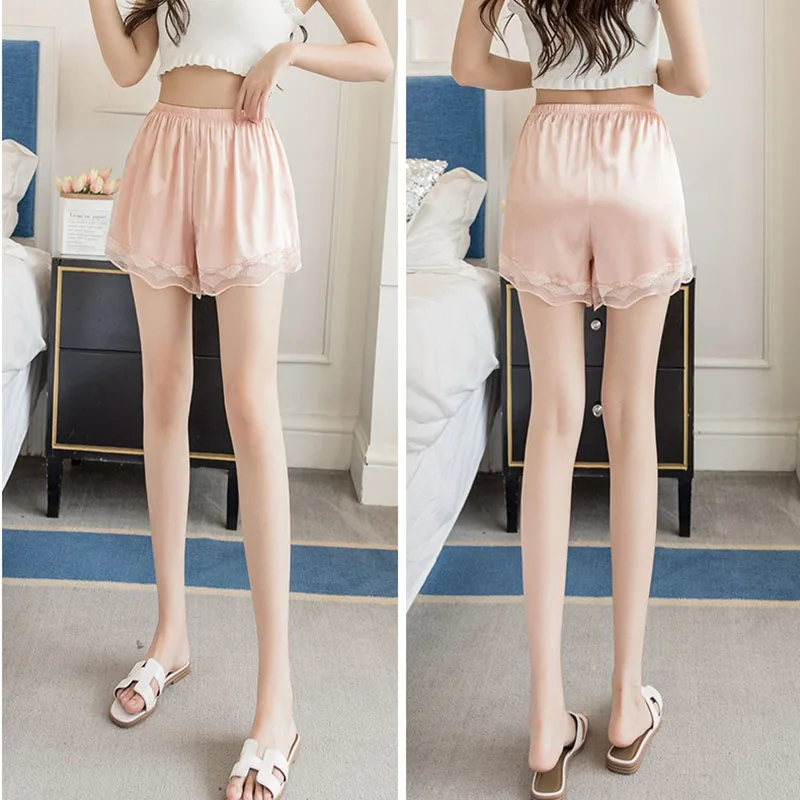 DongCMY 2025 New Safety Pants Ice Silk Seamless Lace Non-Slip Shorts Women's Summer Loose Thin Leggings