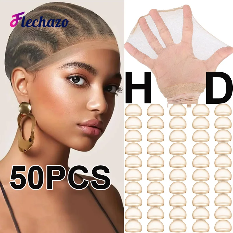 

Affordable 50Pcs Thin HD Wig Cap Seamless Weave Caps Under Wigs Invisible Stocking Cap For Lace Front Wig Accessories For Women