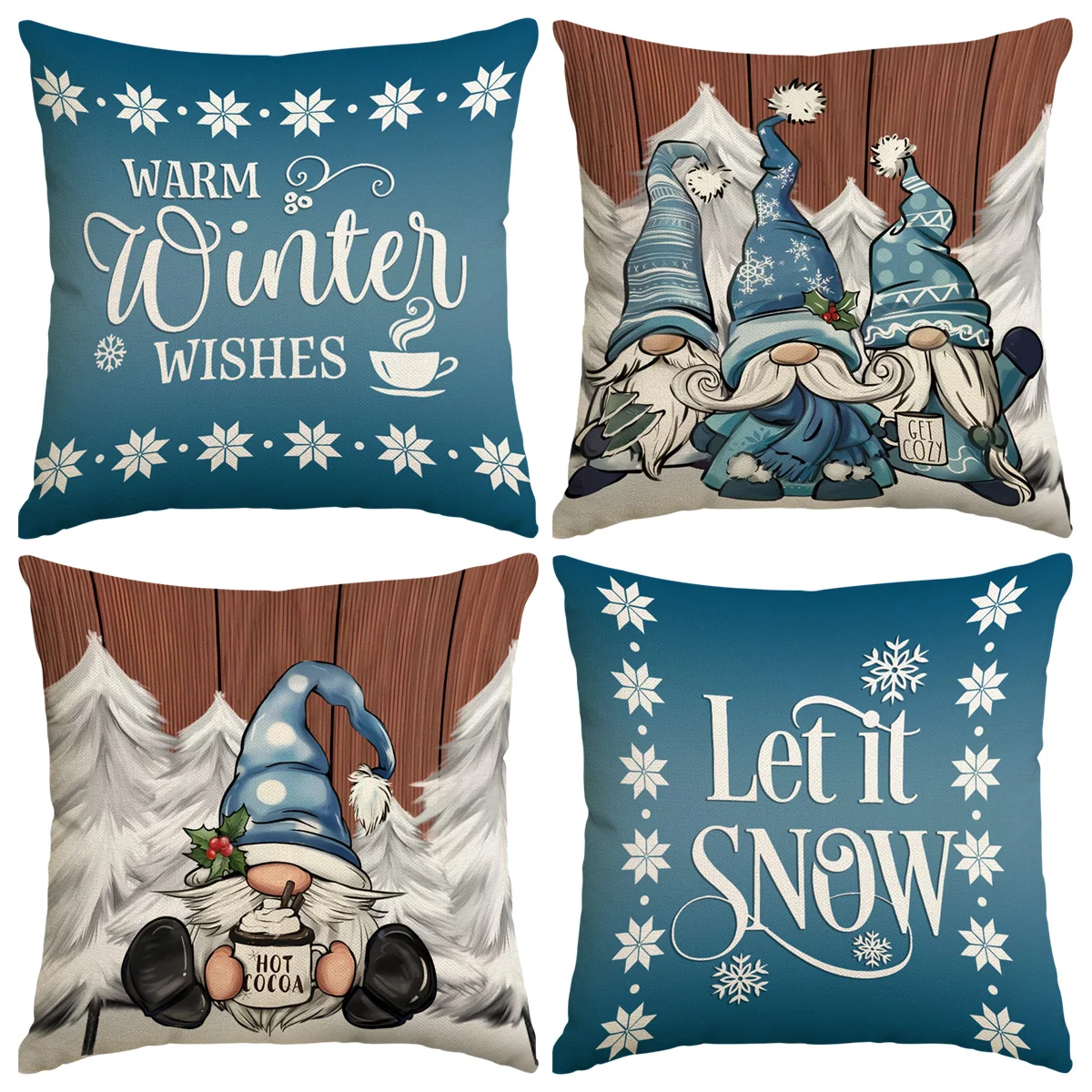 1/4pcs blue Christmas decorative pillowcases, snowflake Christmas elf hot cocoa design cushion covers, Christmas decorations