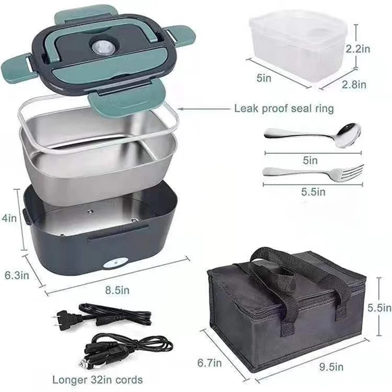 

Electric Lunch Box 40W Portable Lunch Warmer Food Warmer Adult Car Fast Heating Lunch Box with Leak Proof Lid US Plug