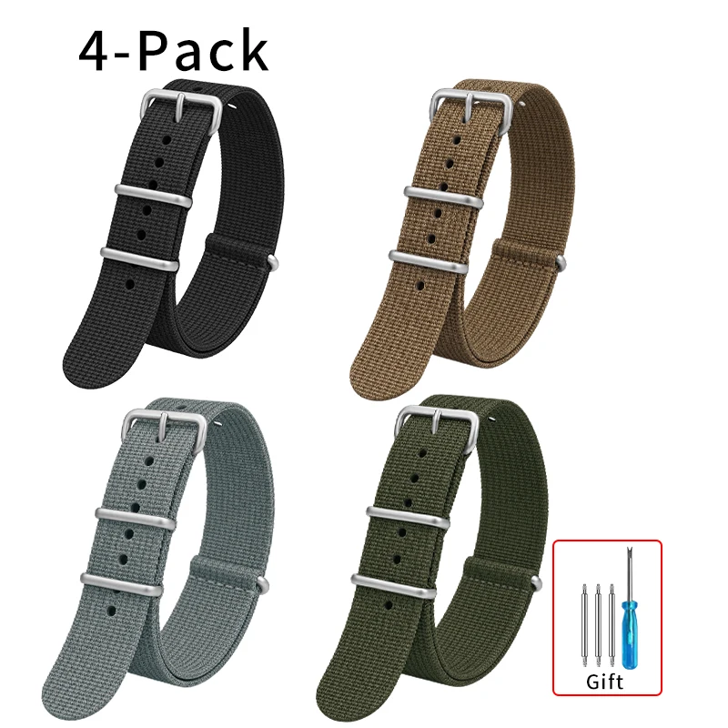 Premium Quality Ribbed Nato Nylon Strap For Seiko Swatch Military Ballistic Fabric Nylon Watchband 18 20mm 22mm 4-Pack