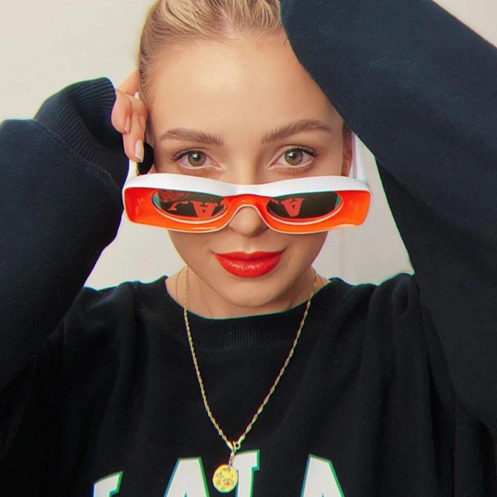 Neue Trendige Eckige Sonnenbrille für Damen, Cat-Eye-Brille mit Dickem Rahmen, Luxusmarken-Sonnenbrille für Herren, Einzigartige Rechteckige Brille, Punk-Shades Eyewear – Detail 1