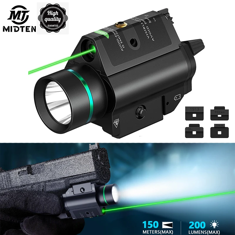 

MidTen Pistol Green Laser Light Sight Rail Mount Picatinny Combo 200 Lumens Gun Flashlight Weapons Lanterna Torch Hunting