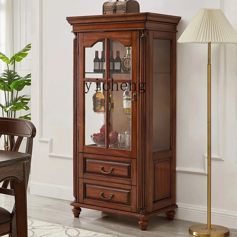 X6-4  all solid wood wine cabinet against the wall small single door glass low cabinet simple living room TV side cabinet