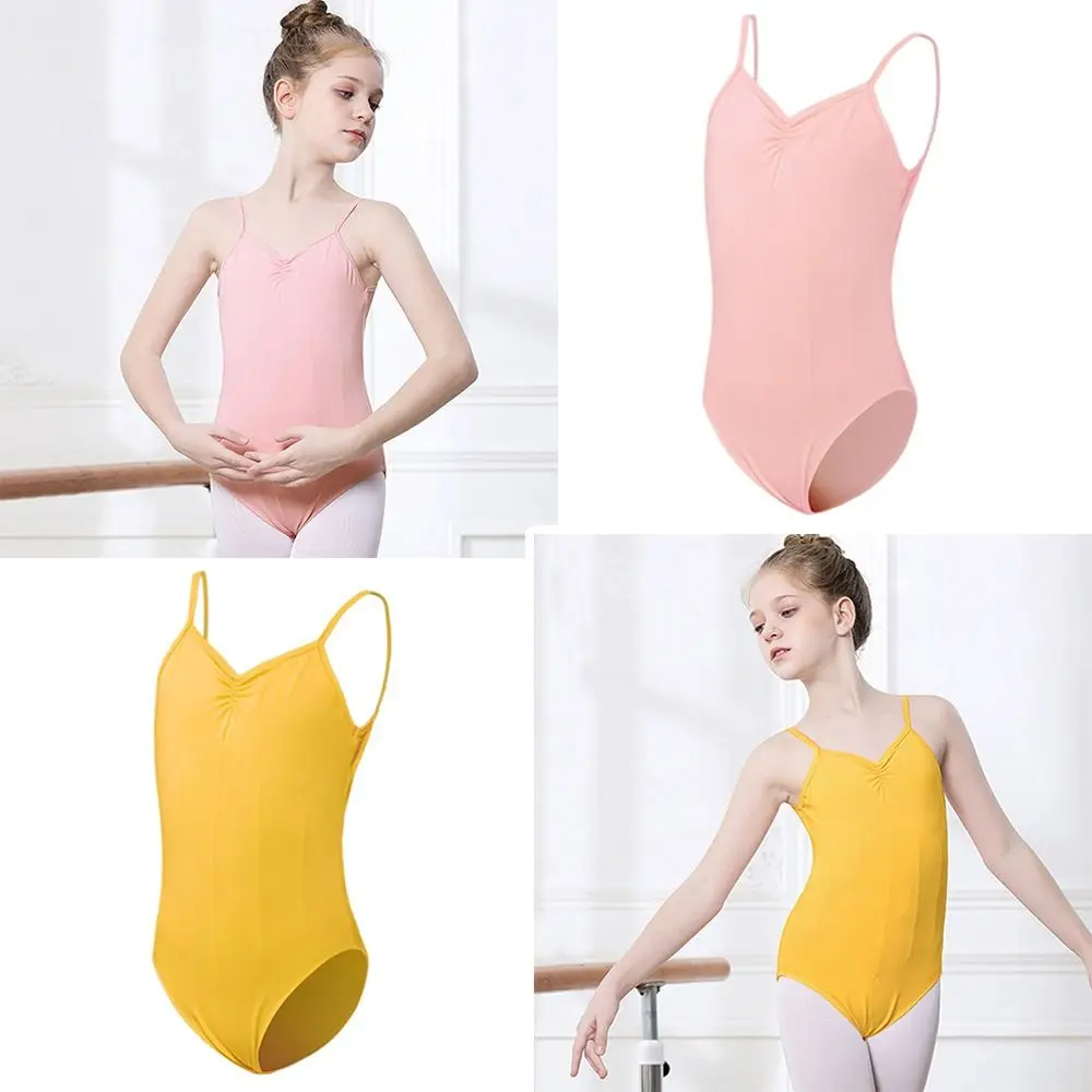 ชุดบอดี้สูทบัลเลต์ผ้าฝ้ายแฟชั่น คอวี สำหรับนักกายกรรมมืออาชีพ แบบยืดหยุ่น ไม่มีแขน สำหรับเด็กผู้หญิง