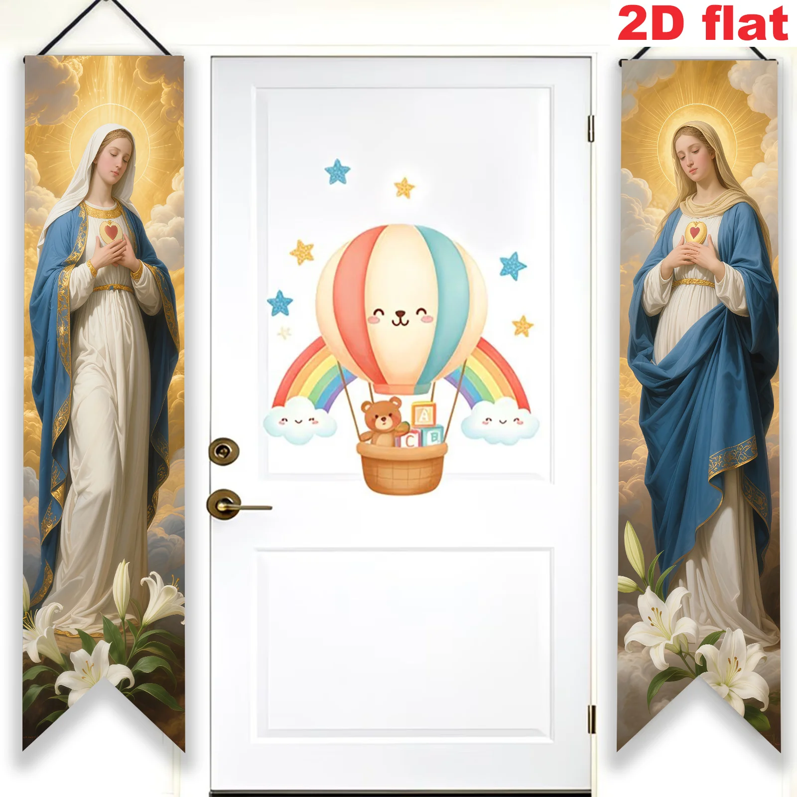 Banderas 2D del Asunción de la Virgen María para Puerta, Decoraciones Religiosas para Iglesia y Fiestas, Carteles para Porche, Banderas para Interiores y Exteriores, Banderas para Jardín