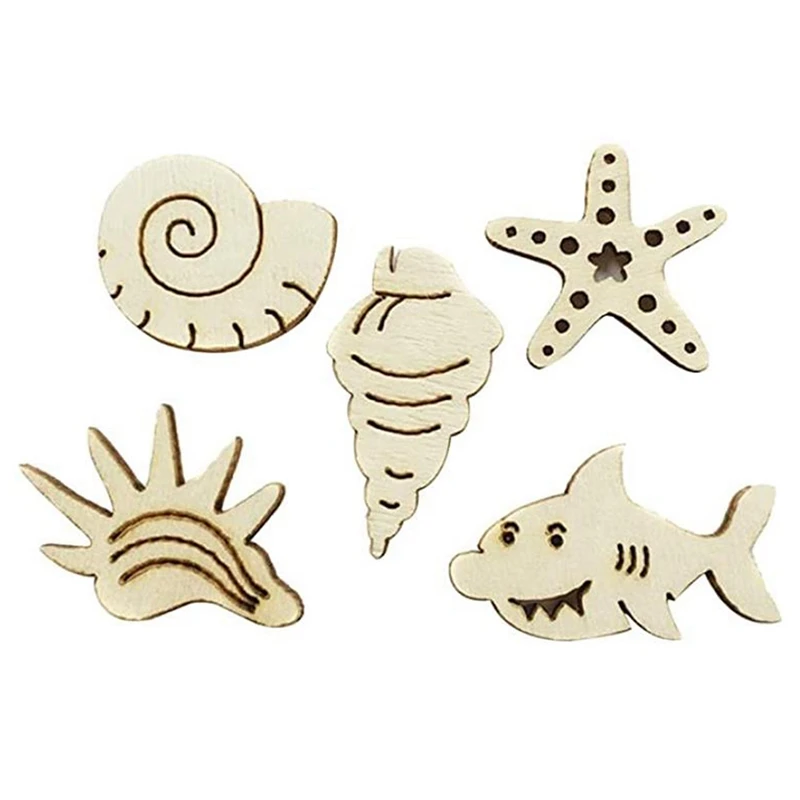 100Pcs Unfinished Wood Cutouts Wood Sea Animal Shape Natural Wood Pieces For DIY Crafting Ornament Decorations