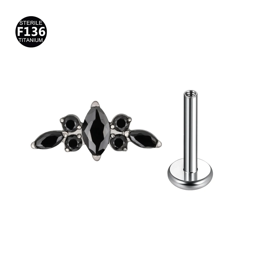 Titanium Curved Bar Earrings with Flower Design