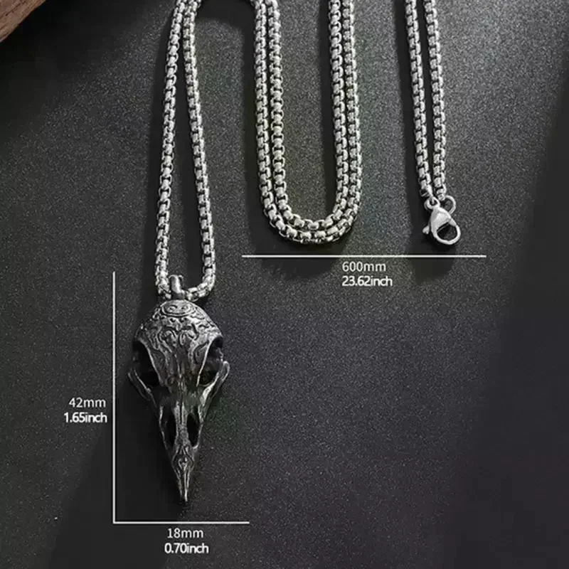 Necklace Retro Nordic Style Crow Skull Pendant Animal Bird for Men Personalized Jewelry Lucky Amulet Gift