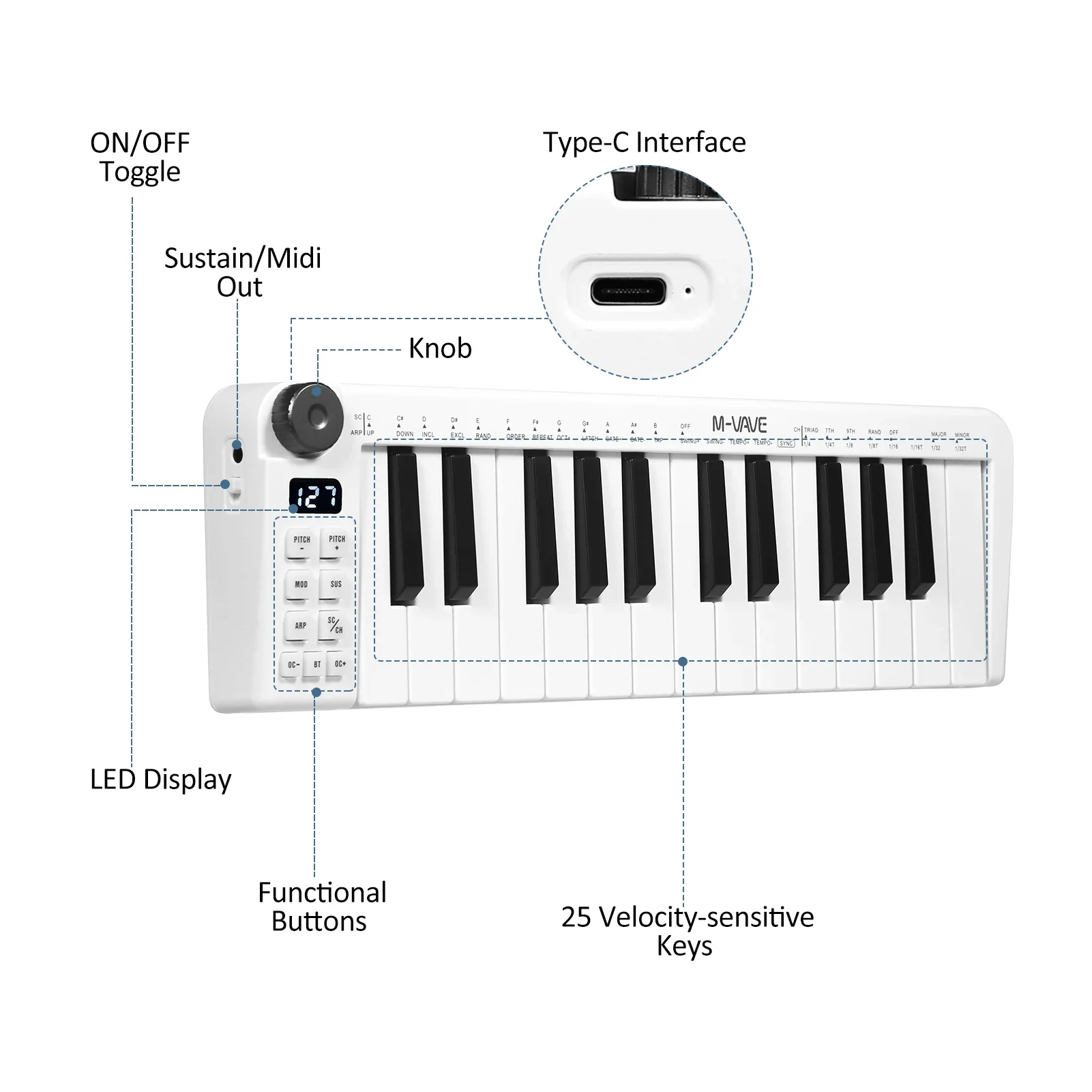 for  Keyboard Rechargeable 25-Key MIDI Control Keyboard instrument Mini Portable USB Keyboard MIDI Controller