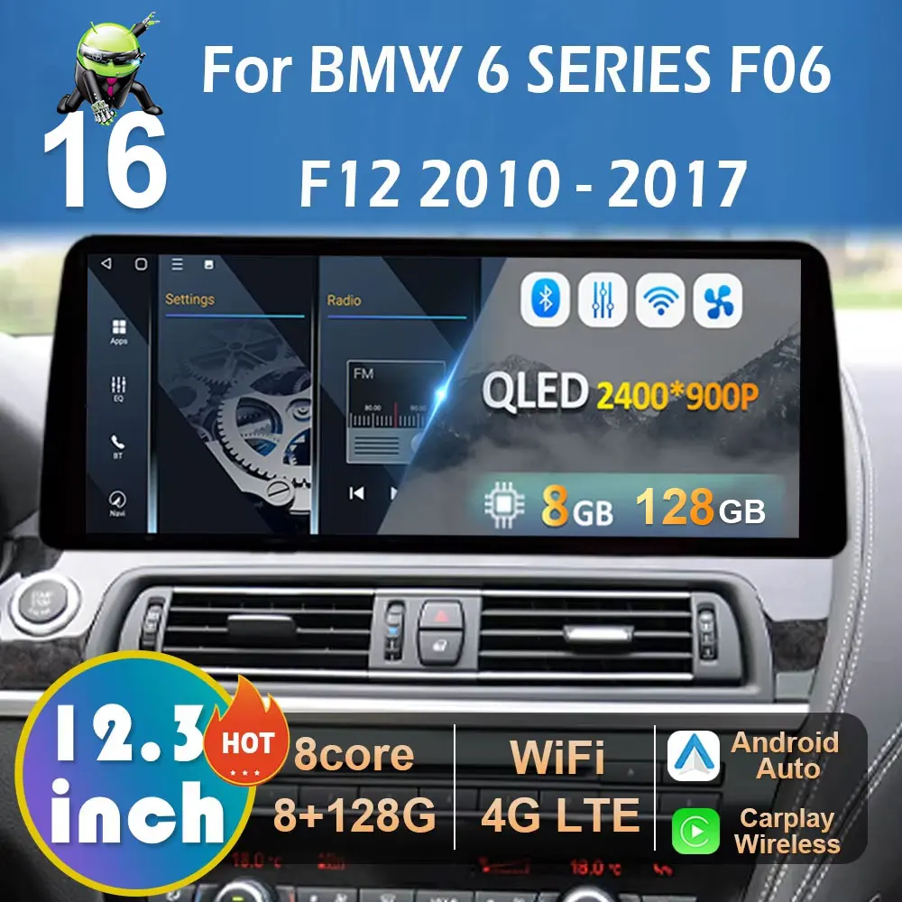 Android 16 4G für BMW 6er Serie F06 F12 2010 2011 2012 2013 - 2017 Auto-Multimedia-Video-Player CIC NBT System QLED Touchscreen
