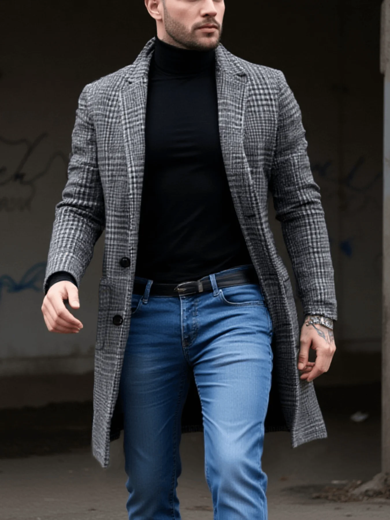 

New Arrival Men's Checkered Wool Overcoat Single Breasted Thickened With Lining EU Sizes Winter Commuting Outdoor Style