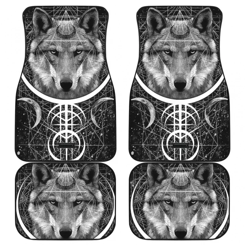 Alpha Wolf Car Floor Mats Custom Wolf Car Accessories 4PCs Pack Interior Accessories Anti-skid Car Floor Mats