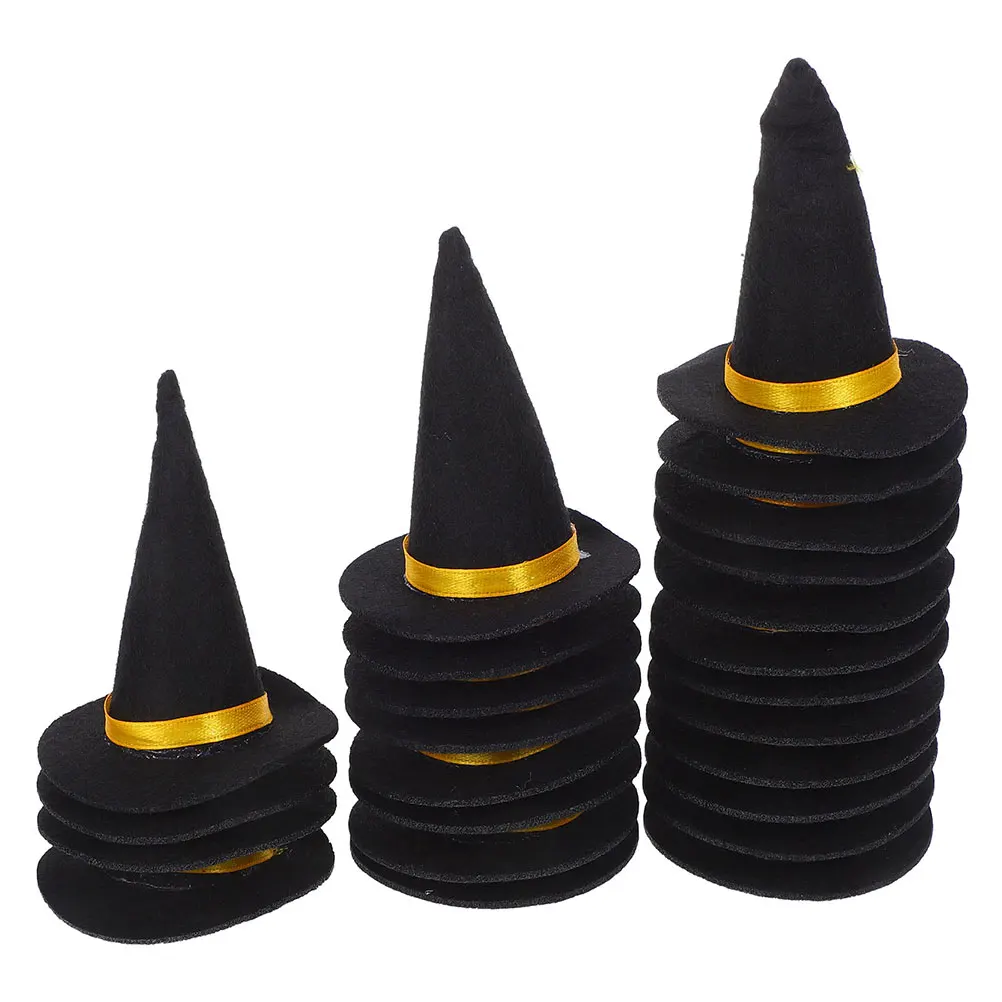 

30Pcs Mini Felt Witch Hats Halloween Decorations Bottle Toppers Party Supplies Wine Bottle Cupcake DIY Mini Felt Hats