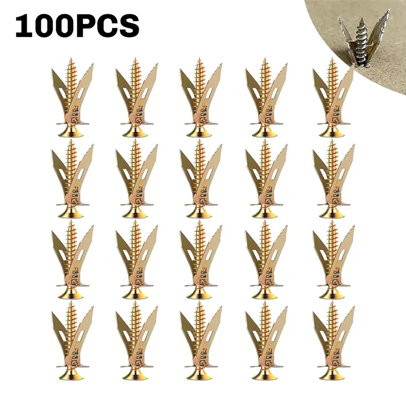 ABHU 100PCS เจาะ Drywall Anchors พร้อมสกรูอัพเกรดเหล็กชุบสังกะสี Hollow Wall Anchors (0.47X1.57 นิ้ว) และสกรู