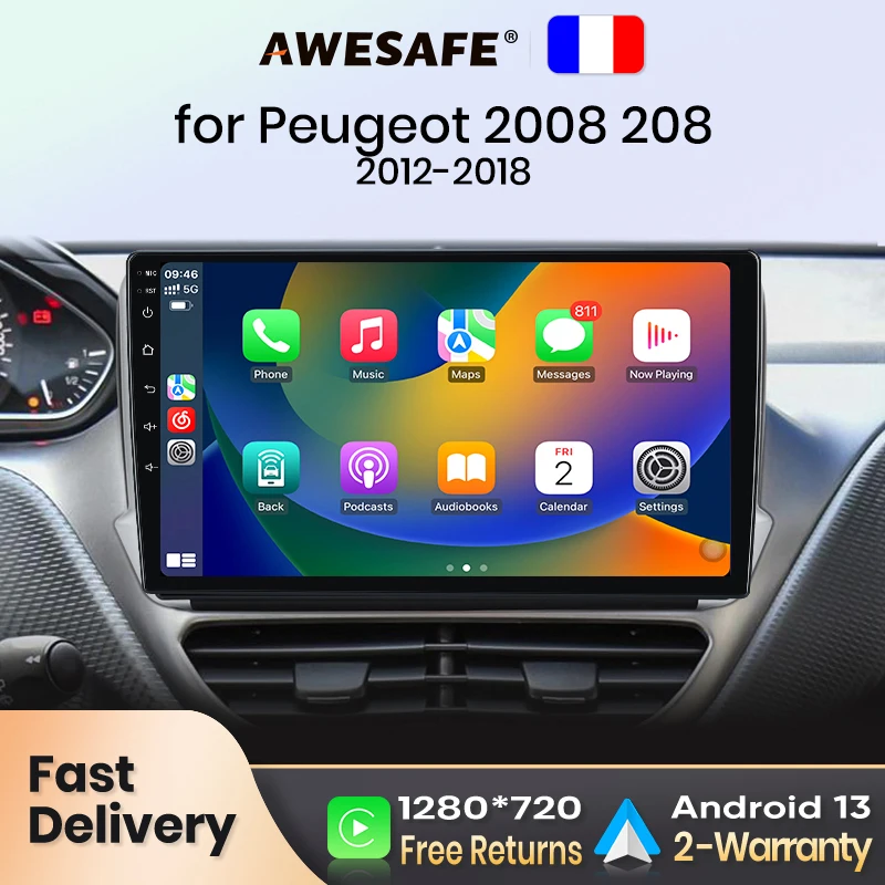 AWESAFE PX9 Car Radio Autoradio for Peugeot 2008 208 2012 - 2018  Wireless Carplay Screen Android Auto Stereo GPS Navi FM France