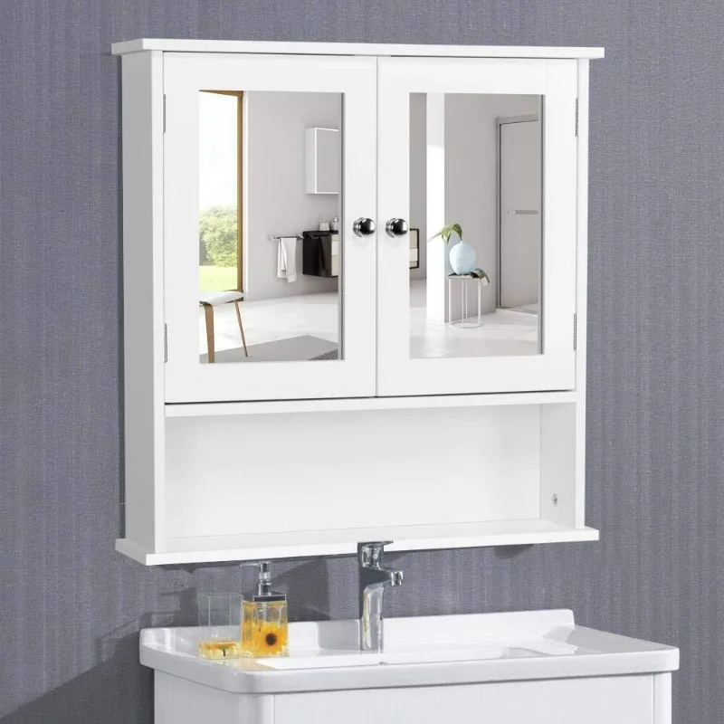 Bathroom Cabinet Mirror Storage Wall Door Mounted Medicine Cabinet with 3 Shelve