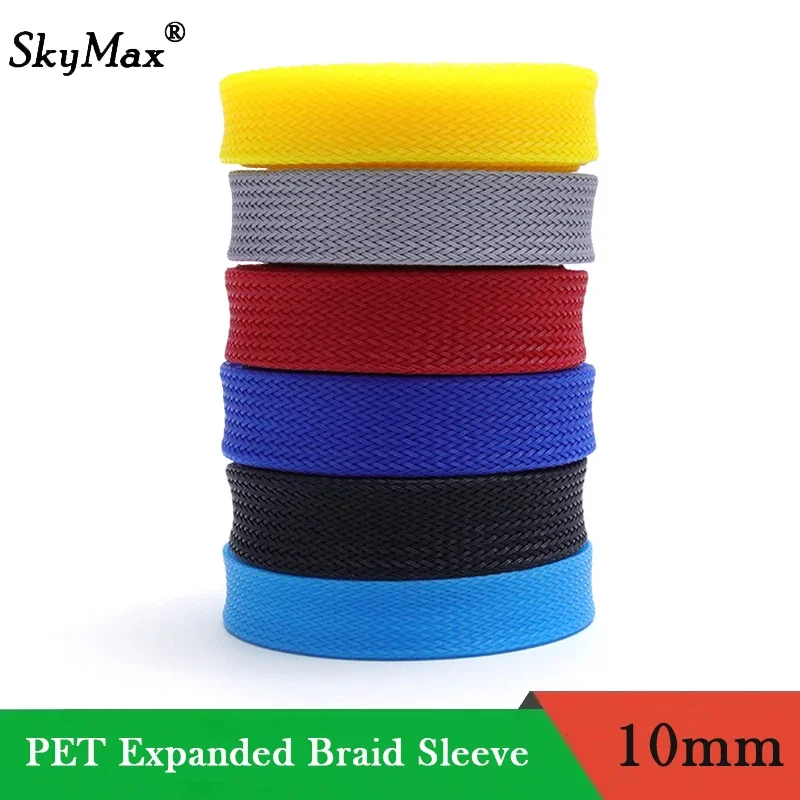 1/2/3/5/10/20/30/50M 10mm Insulated PET Braid Sleeves Sleeving High Density Cable Sheath Wrap Cable Protector Braid For Wires