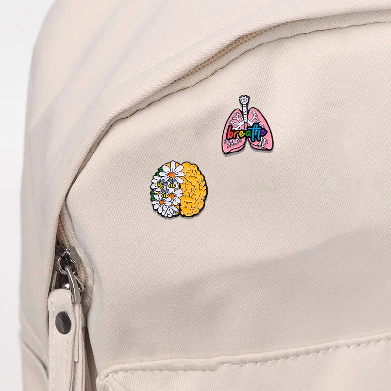 Pretty Statement Flower Visceral Organs Enamel Pins Heart Breathe Mind Brooches Wholesale Cheap Items