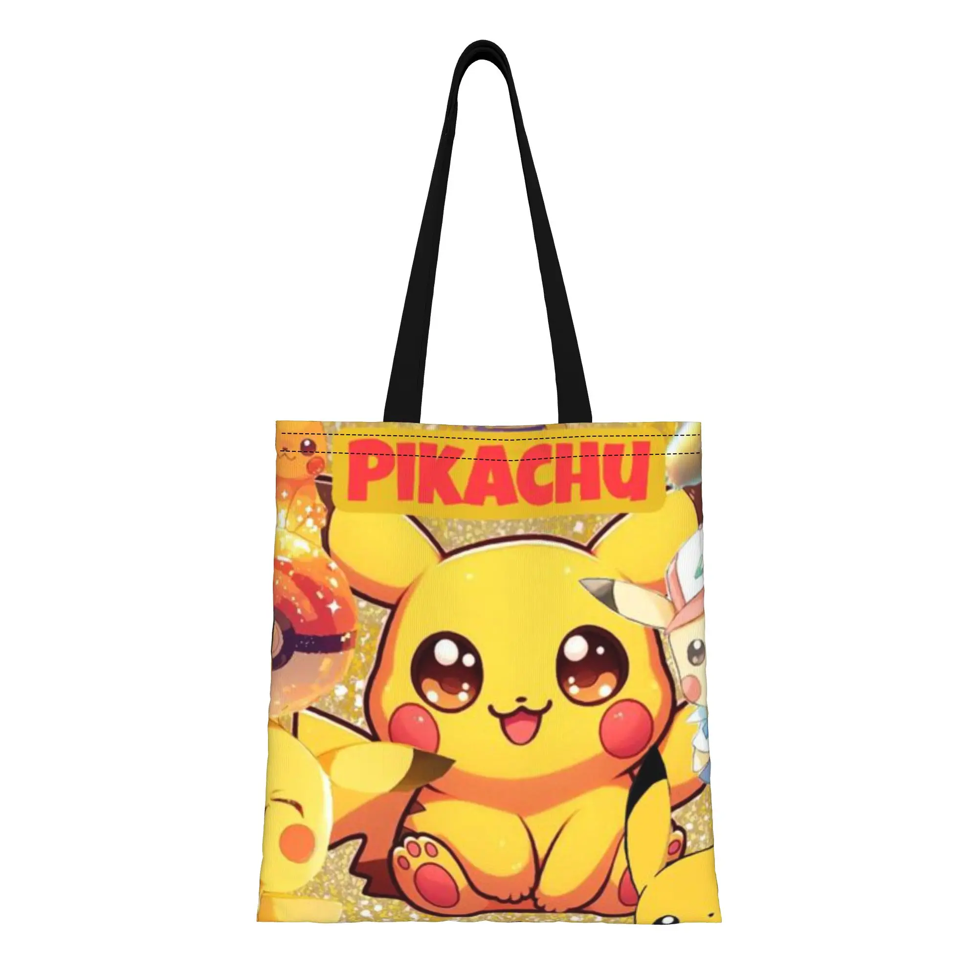 

Back to school season Small Yellow Pet Pikachu Canvas Tote Bag Perfect for Outdoor Women's Top-Handle Bags