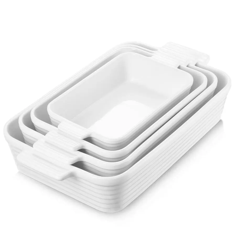 

Casserole Dishes for Oven, 4Piece Porcelain Baking Dish, Rectangular Ceramic Bakeware Sets with Handles, Deep Lasagna Pan for Ba