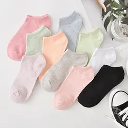 Chaussettes Courtes Décontractées en Coton pour Femme et Fille, Couleur Bonbon, Doux, Rinçage, Simple, Été, Printemps, 10 Pièces = 5 Paires par Lot