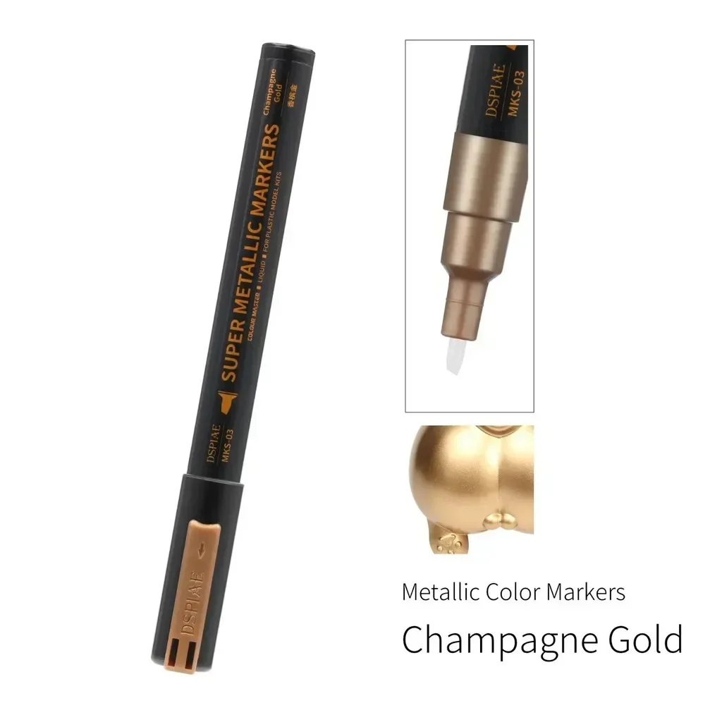 DSPIAE MKS Super Metallic Marker 2.0mm 0.5mm Dual Tips Pen voor Gundam Model Schilderen Hobby DIY Tool Chroom Zilver Champagne goud
