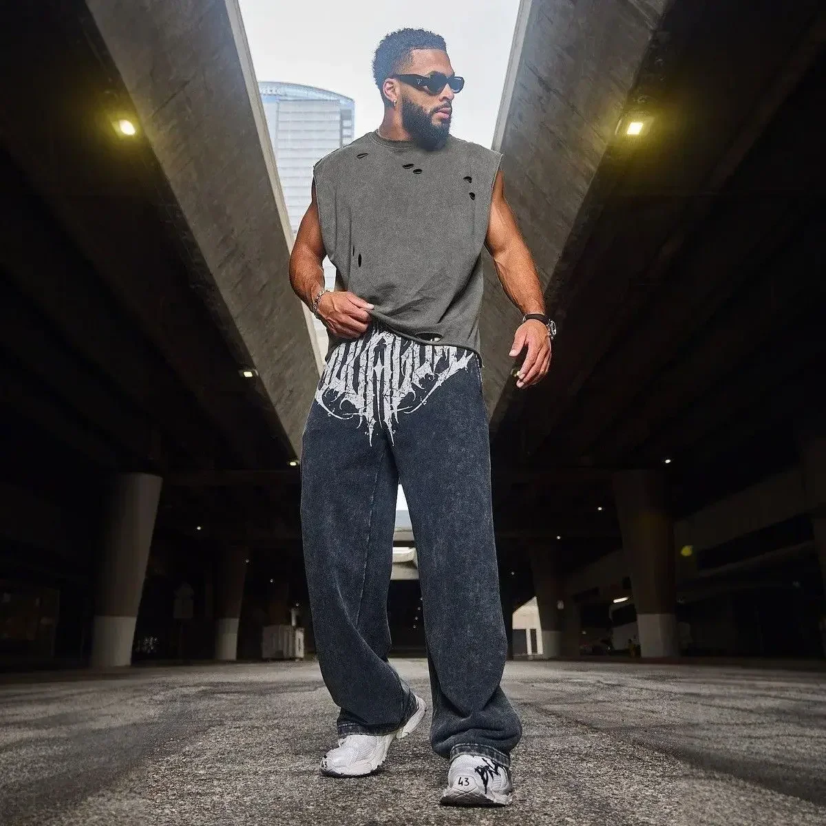 

American style new mens sports pants jogging exercise muscle sweatpants fitness trousers casual loose straight leg pants