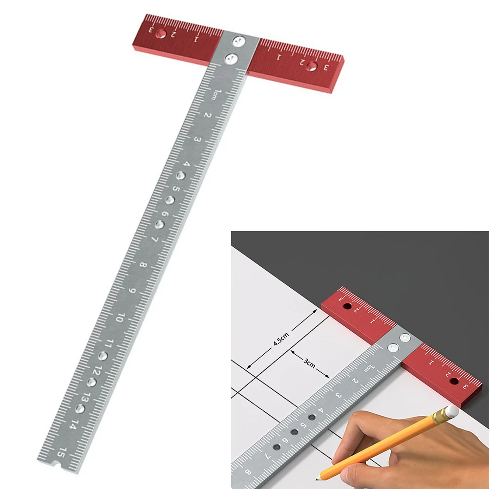 T-Ruler Aluminum Alloy Woodworking Scribe Marking Gauge Ruler Measuring Tool 170*85mm T-shaped Marking Line Ruler Hand Tools