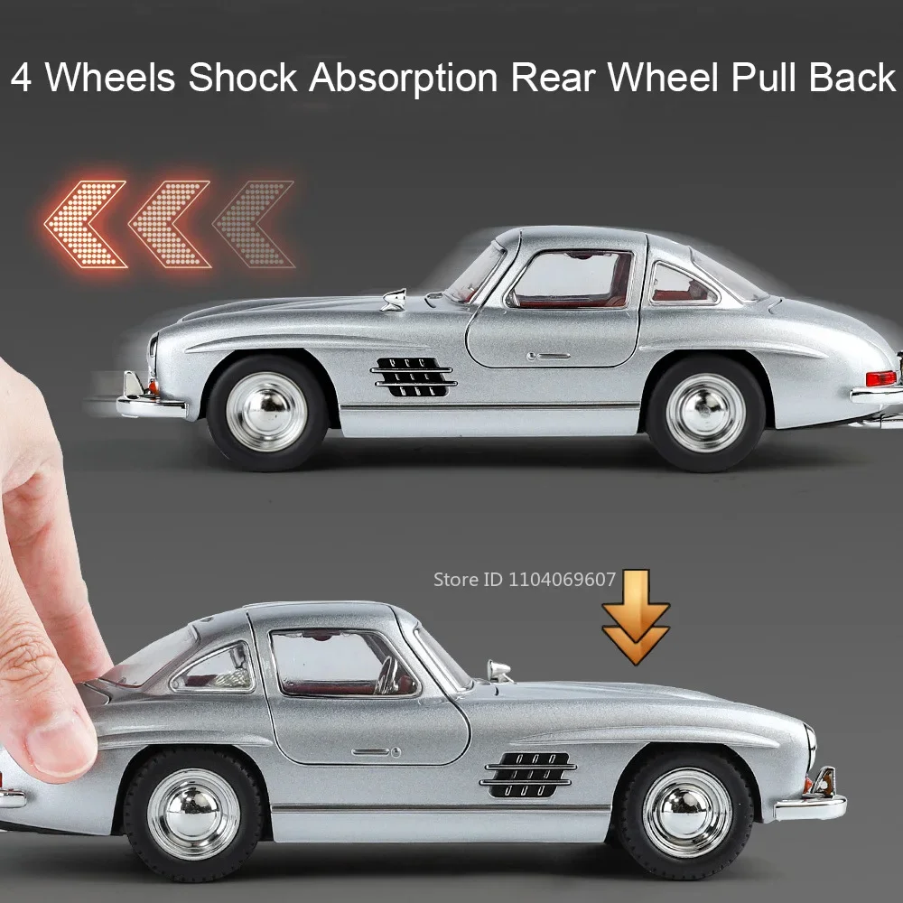 1:24 300SL Miniature modèle de voiture Vintage jouets en alliage moulé sous pression une voiture de sport portes ouvert son lumière modèles de jouets pour enfants cadeaux