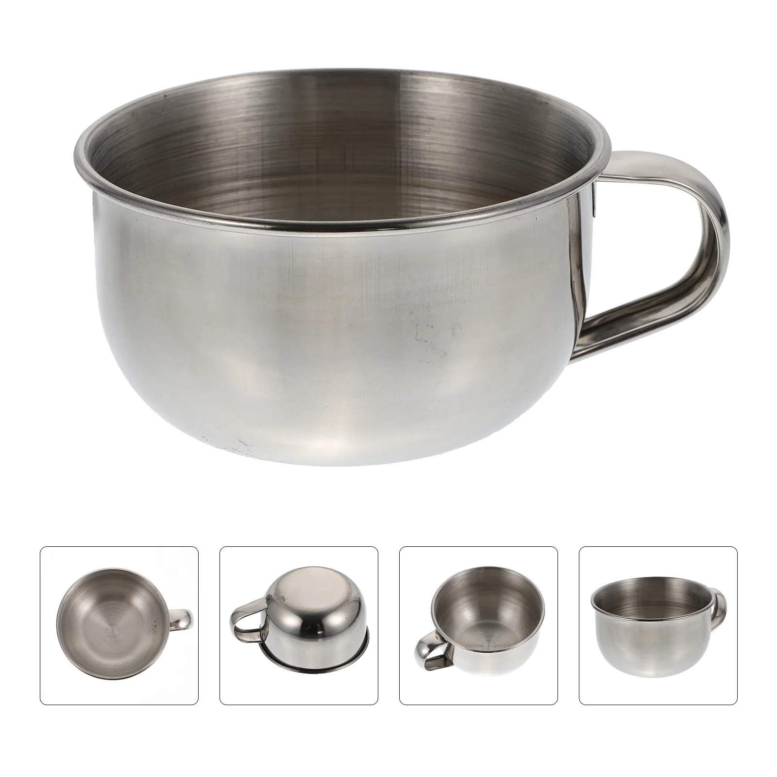 1 قطعة وعاء حلاقة من الفولاذ المقاوم للصدأ فضي متين مقاوم للصدأ وعاء فقاعات الصابون للرجال مقبض تصميم حاوية فقاعات