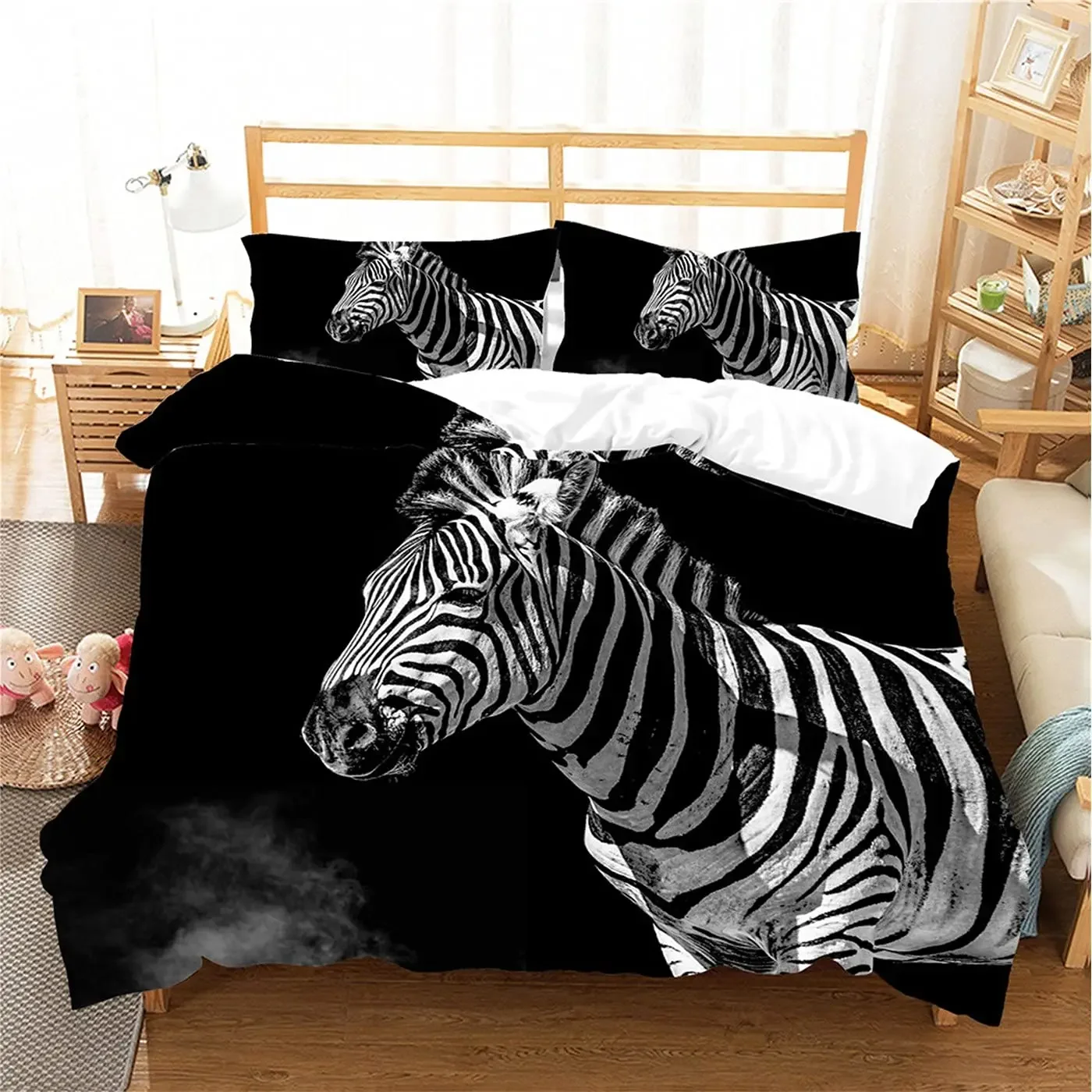 Zebra Duvet Cover Set King Size 3D Horses Steed Bedding Sets Africa Wild Animal Comforter Cover Set Personalized Bedspread Cover