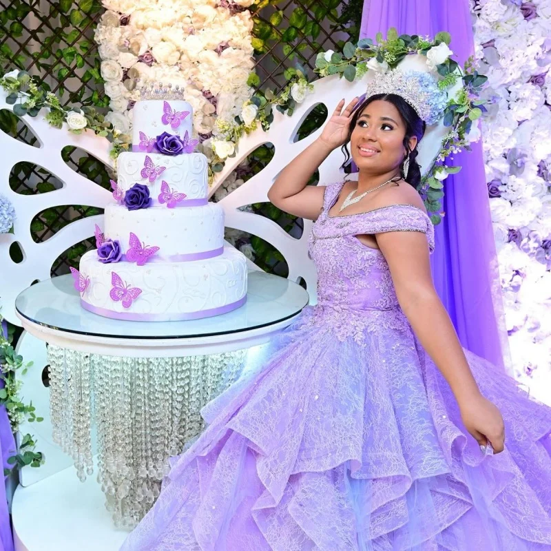 

Блестящее фиолетовое платье Quinceanera с блестками и кристаллами, кружевное многослойное платье с длинным хвостом, Vestidos De 15, Quinceanera ﻿ Настроить