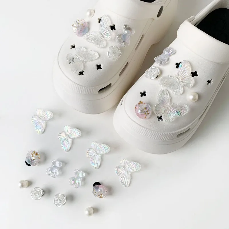 

12PCS Fashion Shoe Charms Set Accessories Hole Shoe Buckle PVC Butterfly Bear DIY 3D Shoes Decorations Kids Woman Girls Gift