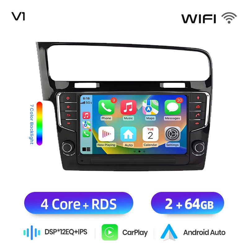 Junsun 9 inch Android autoradio voor VW Volkswagen Golf 7 2013-2017 draadloos voor Apple CarPlay Auto IPS touchscreen stereo multimediaspeler automotive smart intelligent systeem 2 Din autoradio head