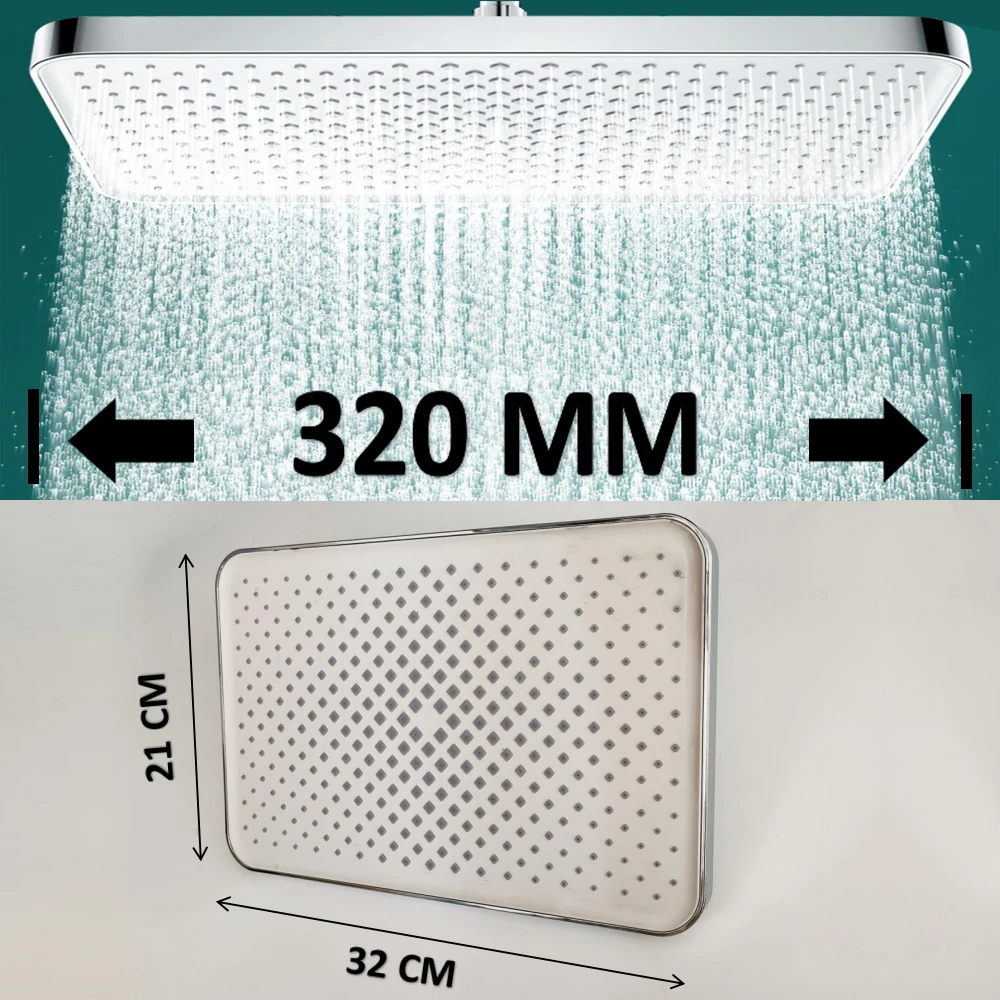 Cabezal de ducha de baño de alta presión, Panel grande de 320mm, gran flujo, supercarga, lluvia, montado en el techo, astilla, 4 modos