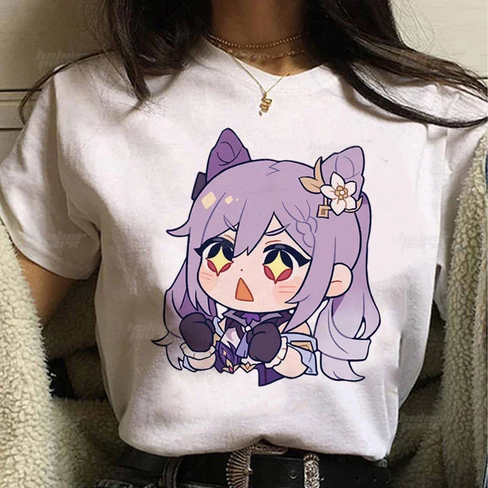 Cute Hutao Online Game Genshin Impact Women Funny Cartoon T-shirt Comic Tee Girls Japanese Two-dimensional Tops 2000s Clothes