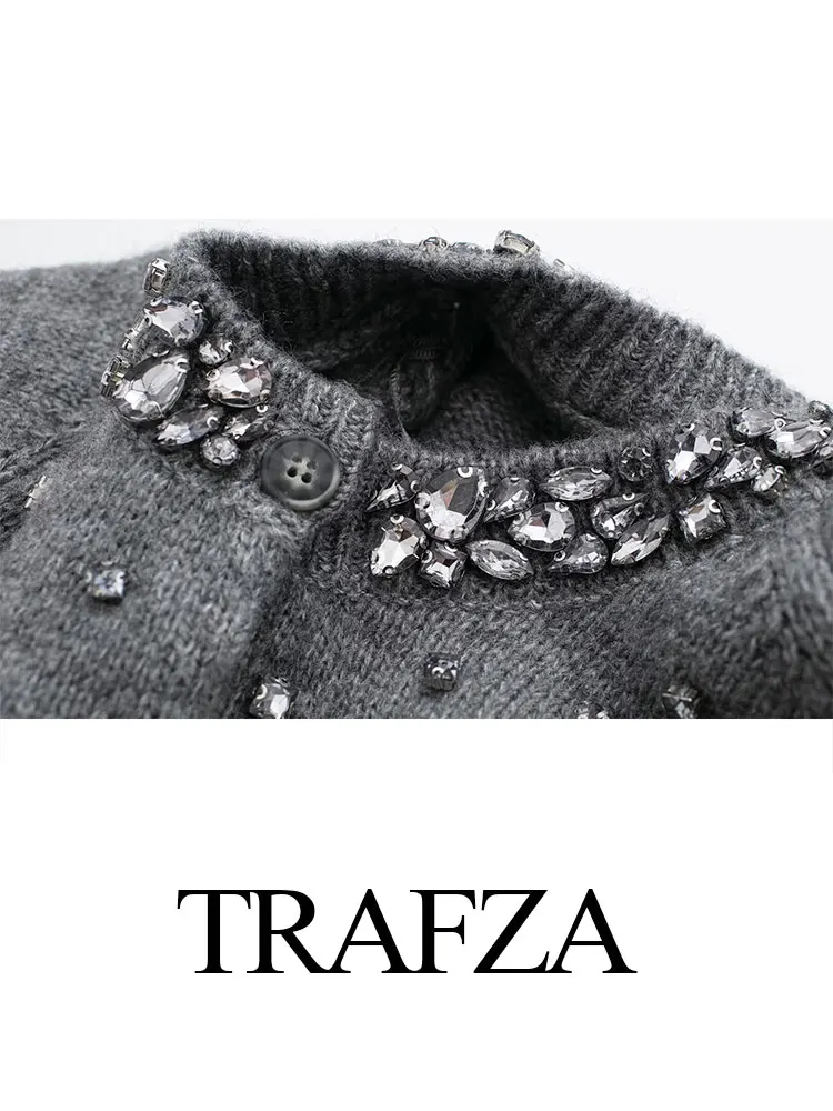 TRAFZA 2024 Spring Women Fashion Cardigan Knitted Trend O Neck Thread Sheath Sweaters Coat Woman Chic Versatile Female Sweater