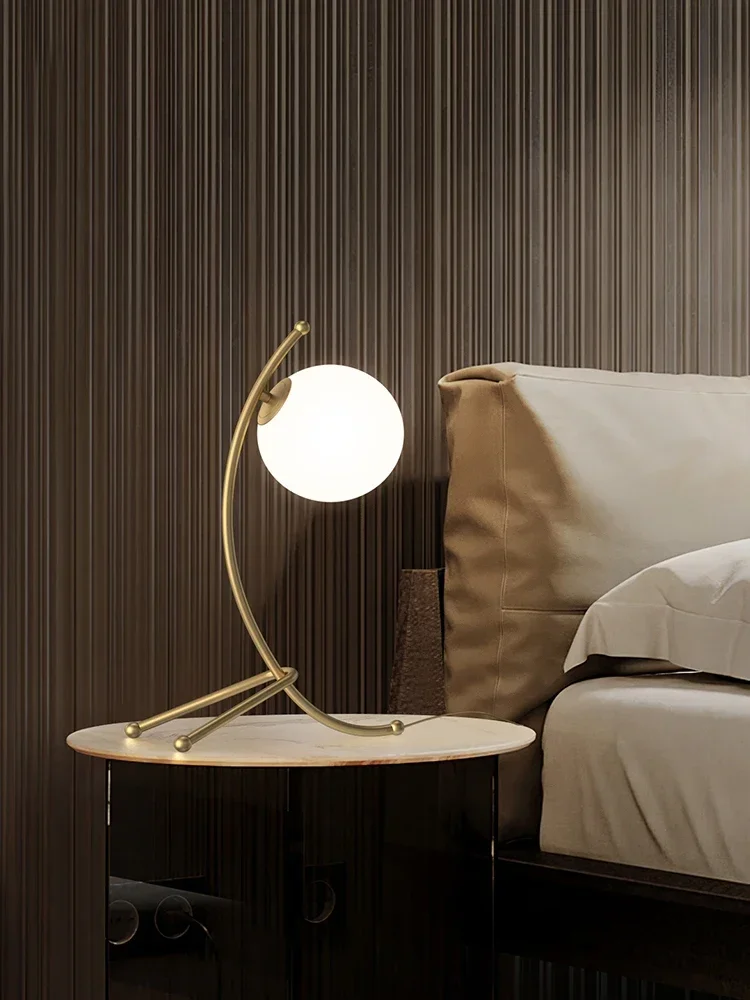 

Nordic Bedroom Bedside Lamp Creative Post-Modern Room Cozy and Romantic Copper Glass Ball Lamp