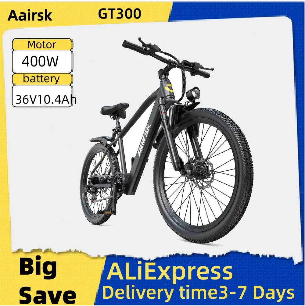 

Aairsk GT300 Adult E-bike 26 Inch Fat Tire E-Mountain bike Off-road Electric bicycle 400W Motor 36V 10.4Ah Battery Electric Bike
