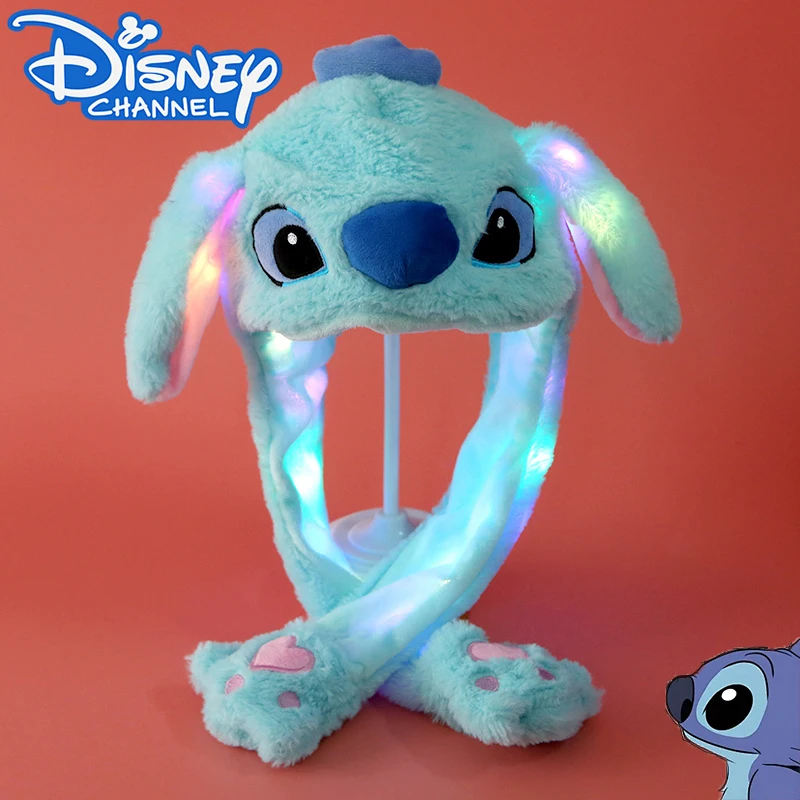 

Disney Stitch Fluffy Hat Cartoon Anime Long Ears Luminous Plush Hat Glowing Funny Moving Push-button Ears Cap Kids Birthday Gift