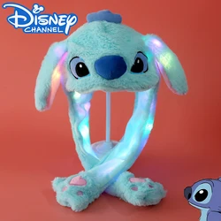 Disney Stitch Fluffy Hat Cartoon Anime Long Ears Luminous Plush Hat Glowing Funny Moving Push-button Ears Cap Kids Birthday Gift