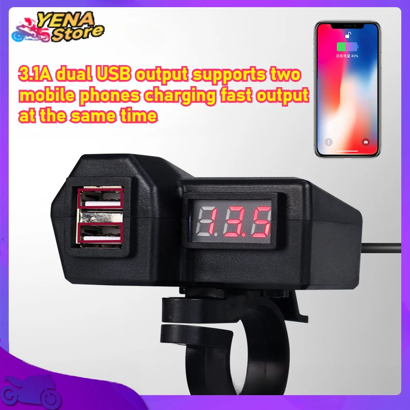 

Dual charge Motorcycle 3.1A USB Quick charger Handlebar dual USB socket with switching voltmeter waterproof power adapter