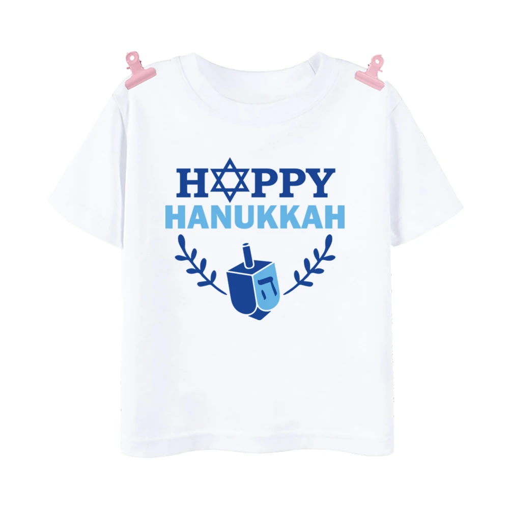 Happy Hanukkah Printed Kids Shirts Jewish Holiday Child Outfit T-shirt Boys Girls Holiday Clothes Tops Toddler Short Sleeve Tee