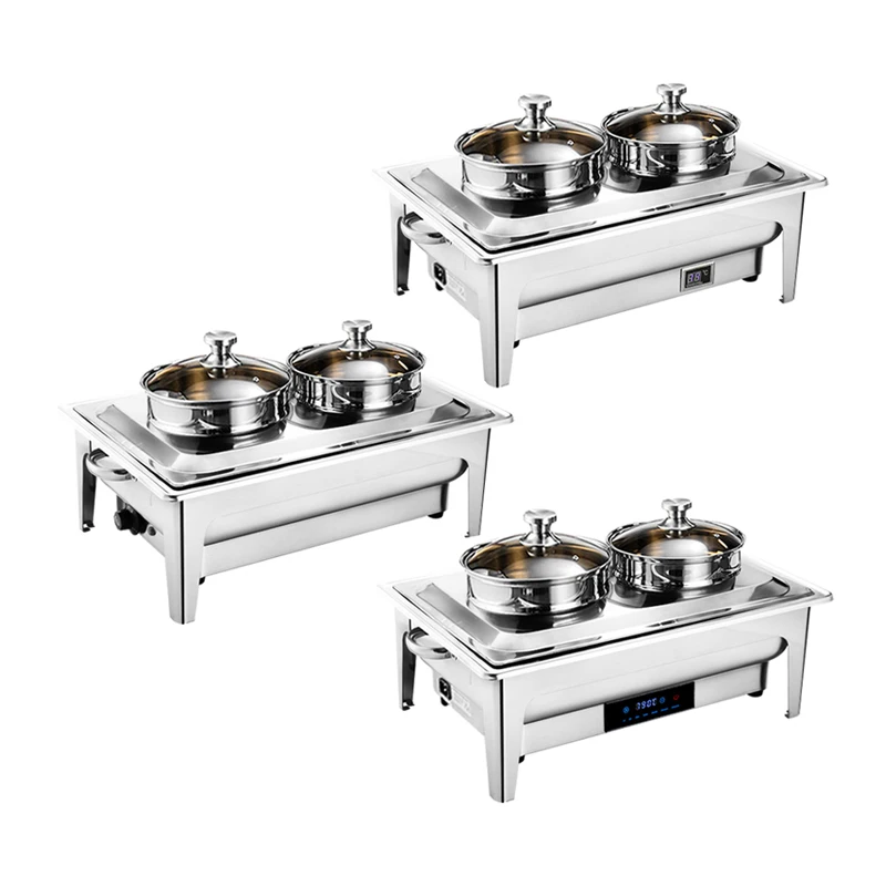 Commercial Deluxe 8L Buffet Stove Durable Electric Catering Food Warmer Stainless Steel Hotel Chafing Dish For Soup Fuel Heating