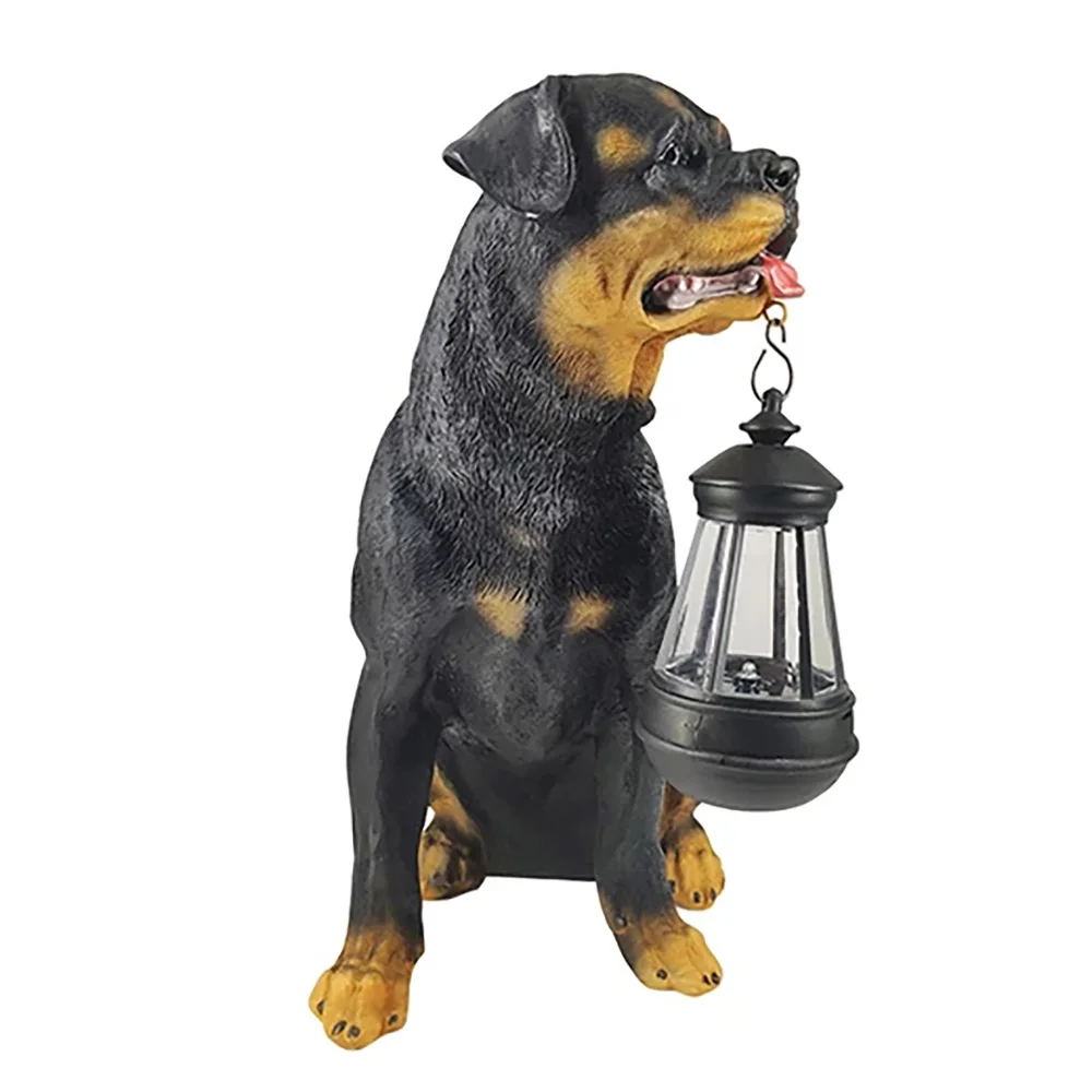 1Pcs LED Light Dog Statues Solar Light Dog Lantern Sculpture Resin Craft Ornament for Home Porch Decor Garden A